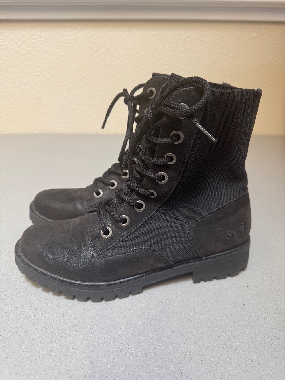 Blow Fish Black Lace-Up and Knit Combat Boots